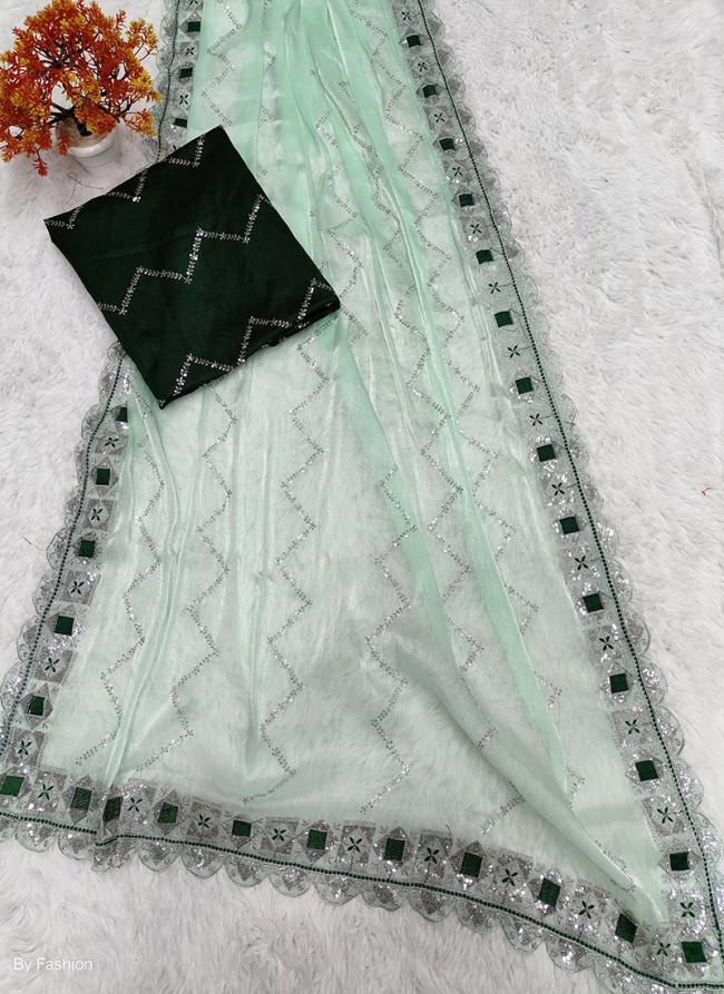 Jimmi Choo Pista Green Festival Wear Thread Work Saree